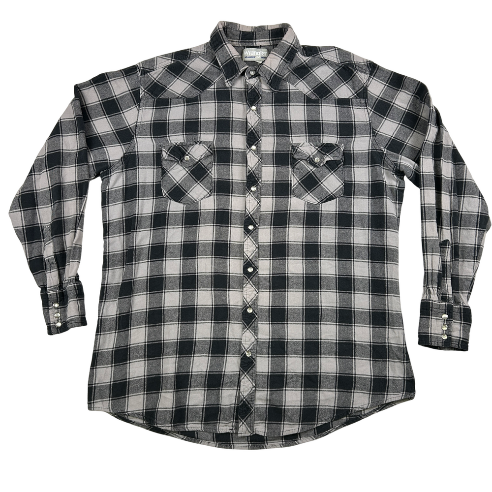 Vintage Wrangler Shirt Mens XLT Tall Western Plaid Pearl Snap 90s Flannel